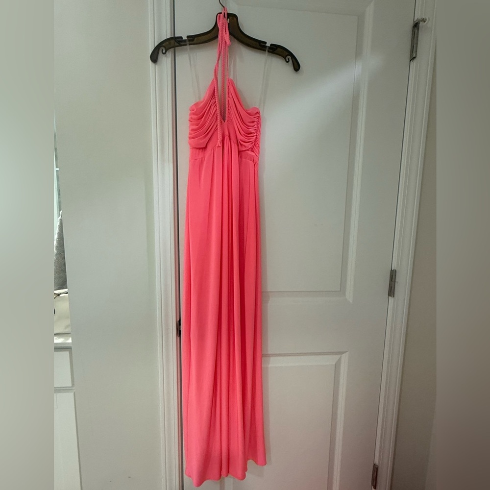 Vibrant Pink Halter Ruched Dress
